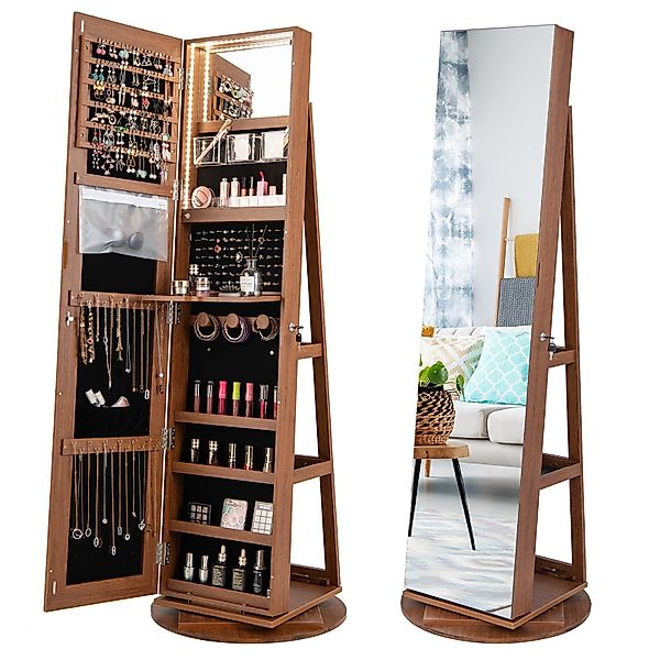 COSTWAY Schmuckschrank mit Spiegel, stehend, LED, günstig online kaufen