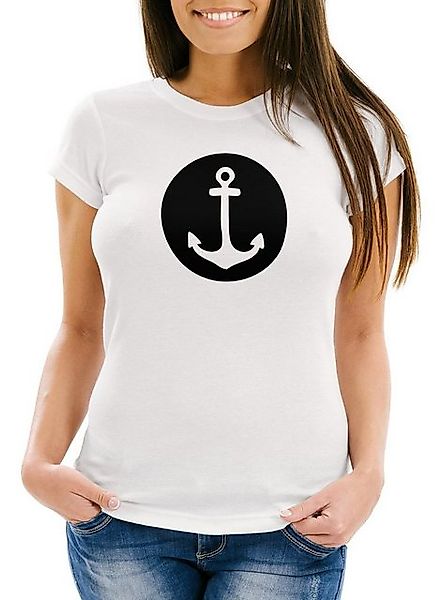 Neverless Print-Shirt läßiges Damen T-Shirt mit Anker Motiv Mond Slim Fit N günstig online kaufen