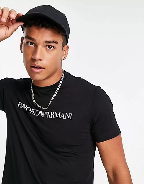 Emporio Armani – T-Shirt mit Logoschriftzug in Schwarz günstig online kaufen