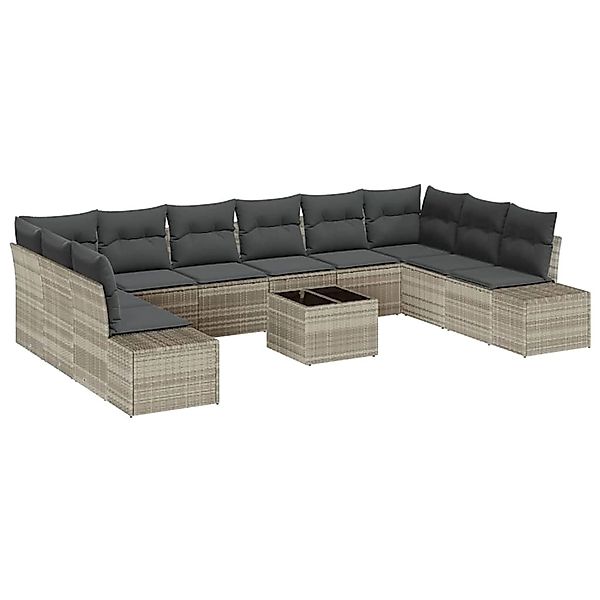 vidaXL Garten-Sofa-Set mit Kissen 11-Tlg Hellgrau Poly Rattan 3347252 günstig online kaufen