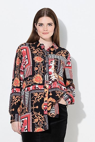 Ulla Popken Hemdbluse Hemdbluse Landhausmuster Hemdkragen Langarm günstig online kaufen