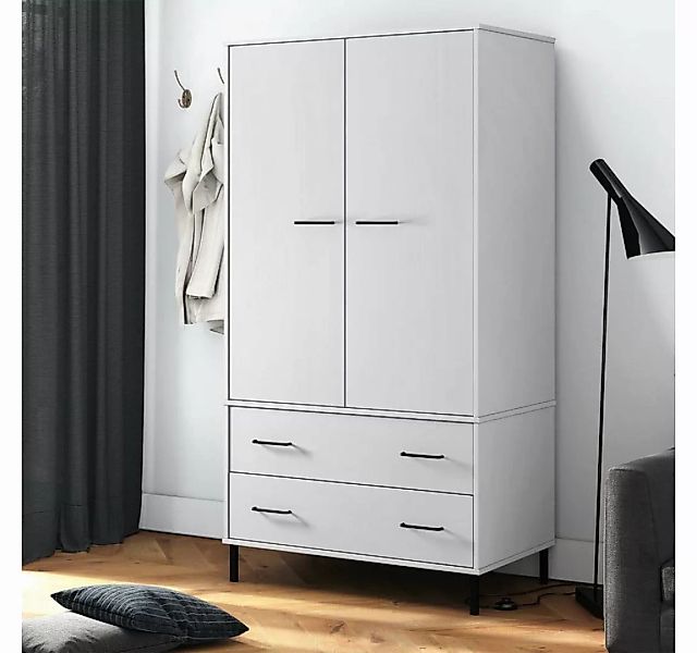 furnicato Kleiderschrank OSLO Metallbeine Weiß 90x55x172,5 cm Massivholz (1 günstig online kaufen