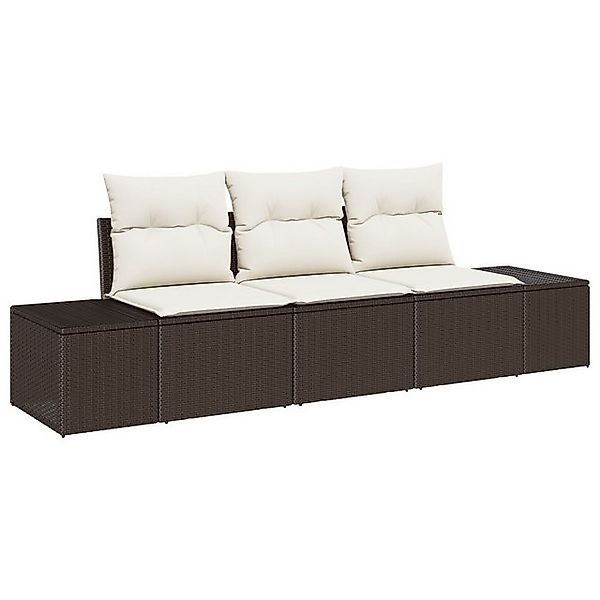 vidaXL Loungesofa 3-tlg. Garten-Sofagarnitur mit Kissen Braun Poly Rattan, günstig online kaufen