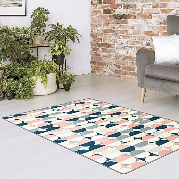 Teppich Halbkeis Muster in Blau mit Rosa günstig online kaufen