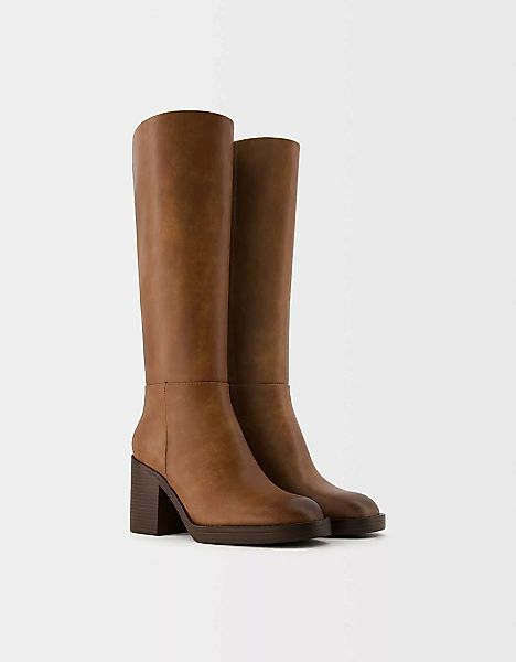 Bershka Stiefel Mit Breitem Absatz Damen 38 Braun günstig online kaufen