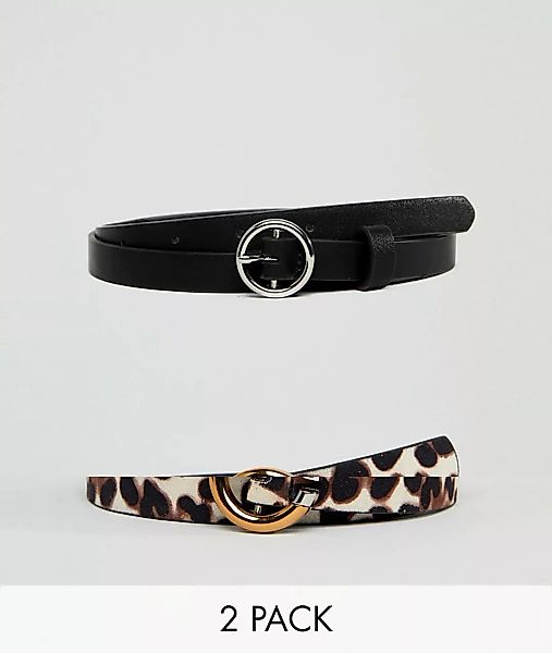 ASOS DESIGN – 2er-Set Hüft- und Taillengürtel mit Leopardenmuster-Mehrfarbi günstig online kaufen