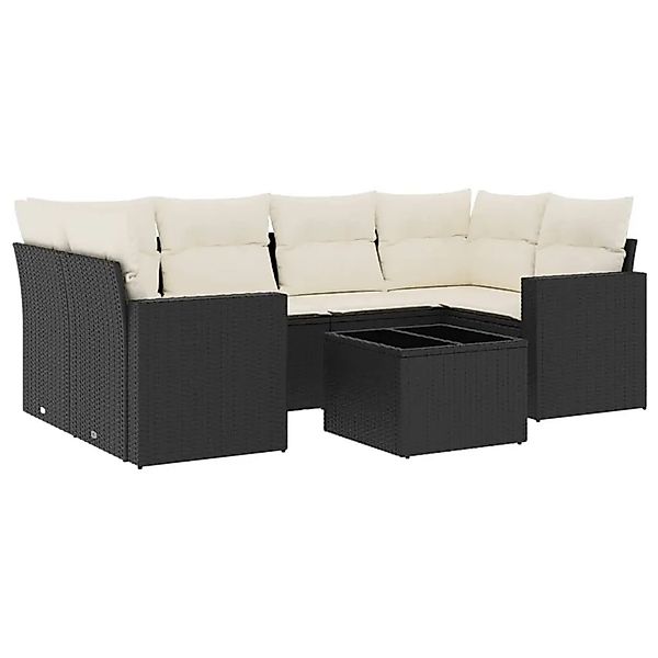 vidaXL 7-Tlg Garten-Sofagarnitur mit Kissen Schwarz Poly Rattan 3251053 günstig online kaufen