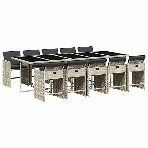 vidaXL 11-Tlg Garten-Essgruppe mit Kissen Hellgrau Poly Rattan 3211115 günstig online kaufen