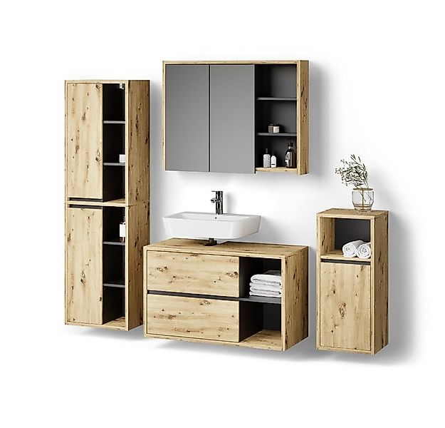 Livinity® Badmöbel-Set Vomano, Braun/Anthrazit, 4 Teile günstig online kaufen