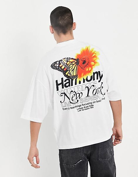ASOS DESIGN – Oversize-T-Shirt in Weiß mit Schmetterlings-Print vorne und h günstig online kaufen