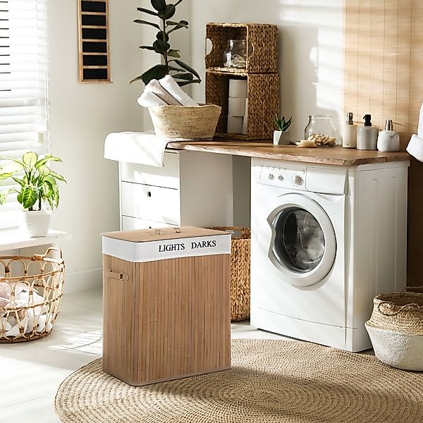 HOMCOM Wäschekorb 100L Wäschebox mit Deckel, Segeltuchsack aus Bambus, Natu günstig online kaufen