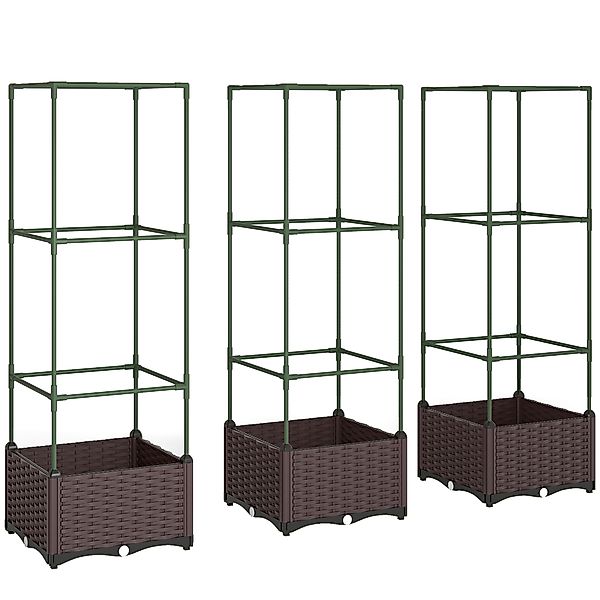 Outsunny Hochbeet mit Rankgitter 3er Set Pflanzkasten Blumenkasten mit Abfl günstig online kaufen