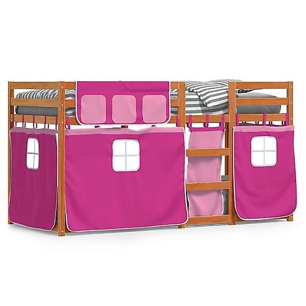 vidaXL Etagenbett, Doppelstockbett mit Vorhängen Rosa 75x190 cm Massivholz günstig online kaufen