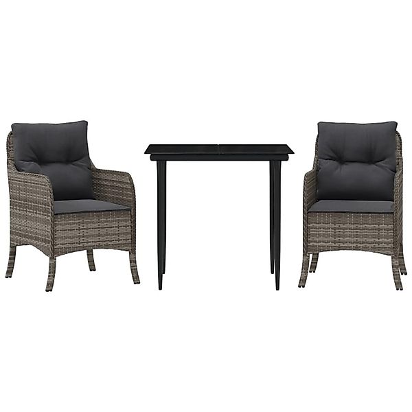 vidaXL 3-Tlg Garten-Essgruppe mit Kissen Grau Poly Rattan 3211948 günstig online kaufen