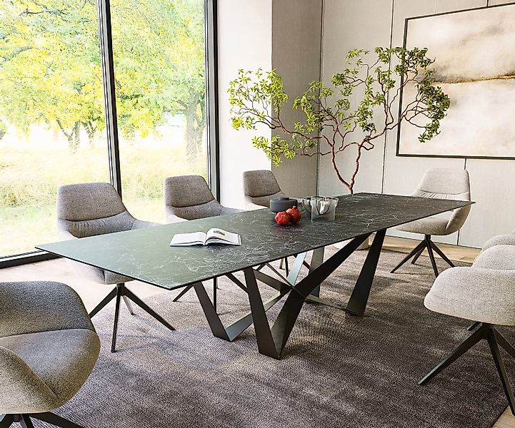 Esstisch Edge 300x100cm Keramik Laminam®Nero Greco Anthrazit Spider Flachst günstig online kaufen