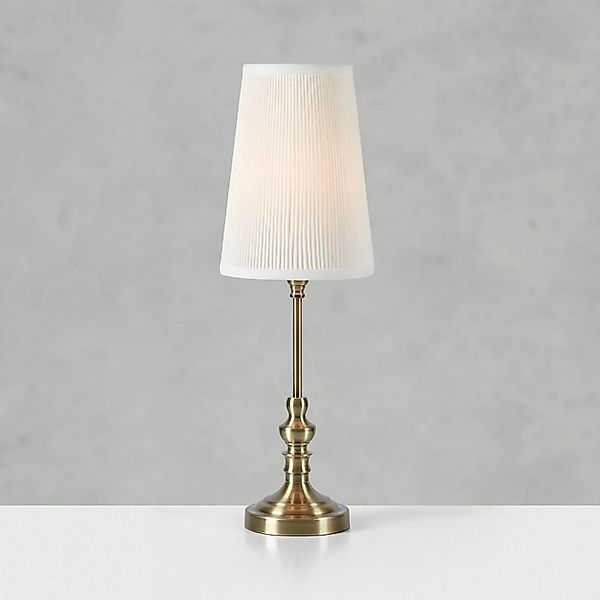 Tischlampe Noble, messingfarben/naturweiß, Höhe 56 cm, Stoff günstig online kaufen