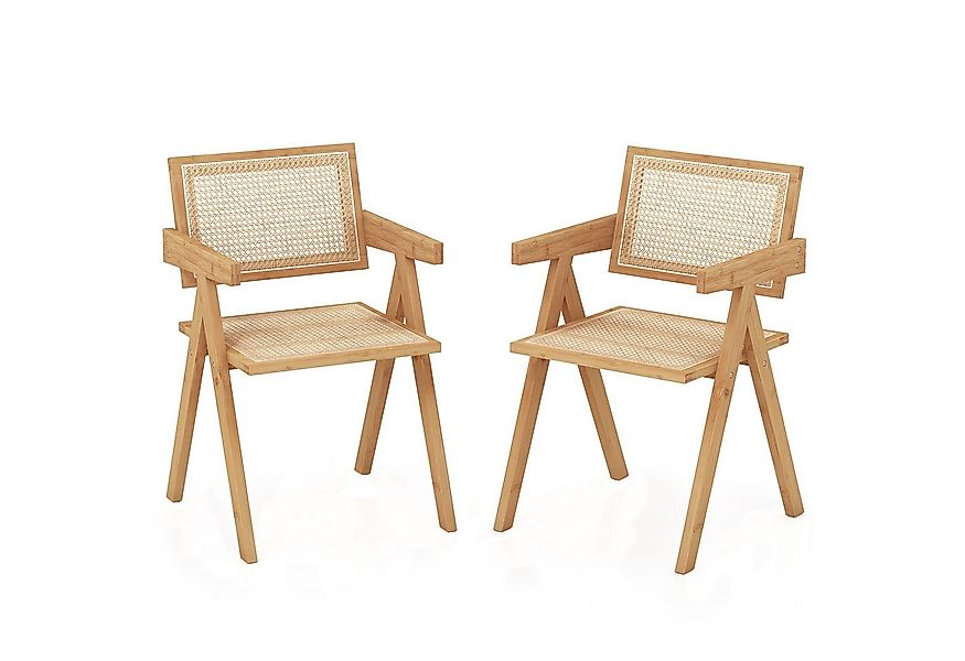 COSTWAY Esszimmerstuhl (2 St), mit Armlenhnen, Bambus & Rattan, 130kg günstig online kaufen
