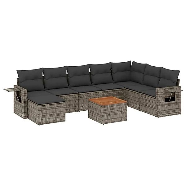 vidaXL 9-Tlg Garten-Sofagarnitur mit Kissen Grau Poly Rattan 3224702 günstig online kaufen