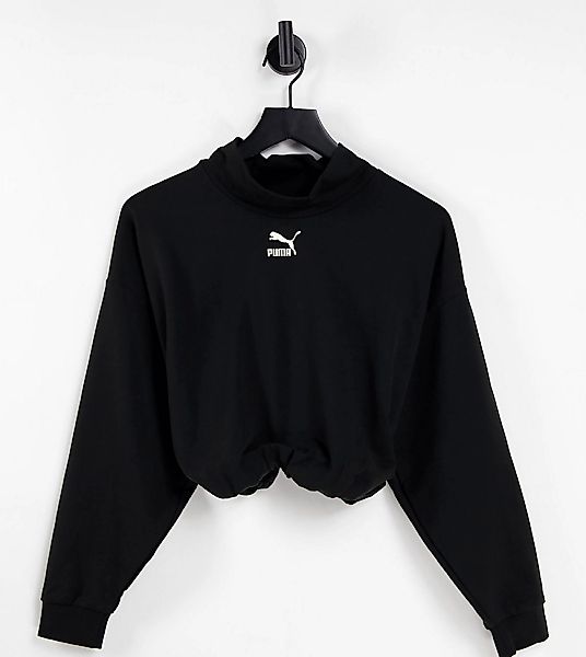 Puma – Hochgeschlossenes, kurzes Sweatshirt in Schwarz mit Rollärmeln günstig online kaufen
