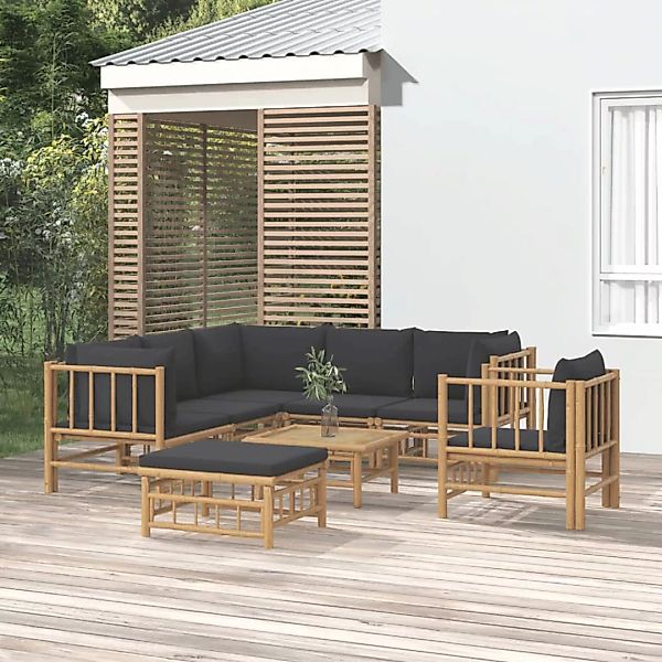 Vidaxl 8-tlg. Garten-lounge-set Mit Dunkelgrauen Kissen Bambus günstig online kaufen