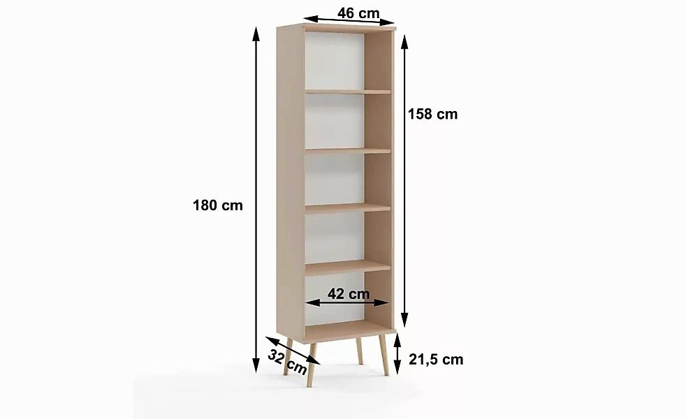 Bücherregal   ¦ beige ¦ Maße (cm): B: 46 H: 180 Regale > Bücherregale - Höf günstig online kaufen