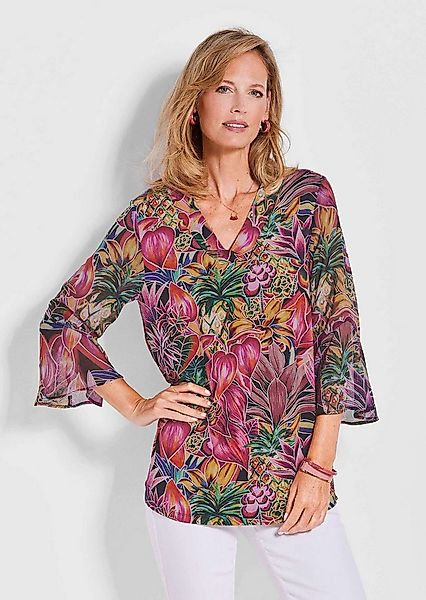 GOLDNER Schlupfbluse Bunte Tunika mit floralem Print Halbarmshirt, floral, günstig online kaufen