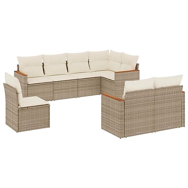 vidaXL 8-Tlg Garten-Sofagarnitur mit Kissen Beige Poly Rattan 3258565 günstig online kaufen