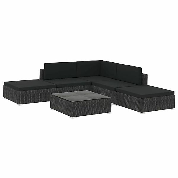 Vidaxl 6-tlg. Garten-lounge-set Mit Kissen Poly Rattan Schwarz günstig online kaufen