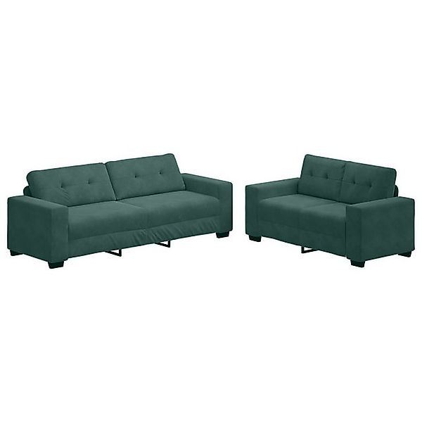 vidaXL Sofa 2-tlg. Sofagarnitur mit Kissen Dunkelgrün Samt, 2 Teile günstig online kaufen