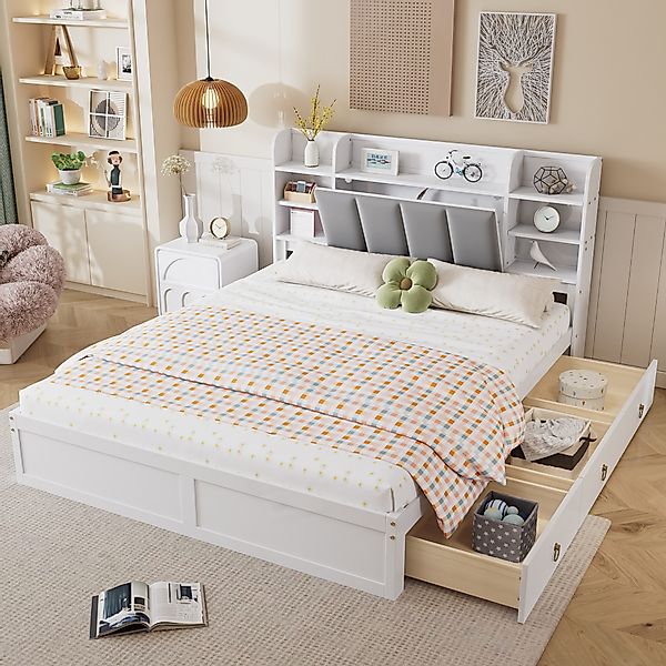 Flieks Massivholzbett, Doppelbett Polsterbett 160x200cm mit günstig online kaufen