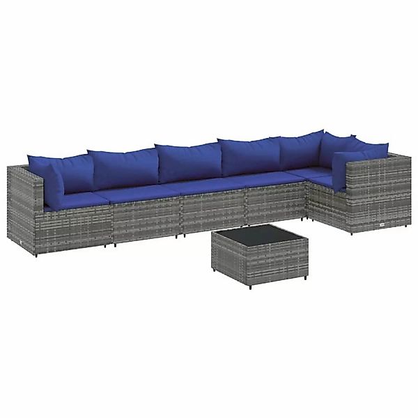 vidaXL 7-tlg Garten-Lounge-Set mit Kissen Grau Poly Rattan Modell 89 günstig online kaufen