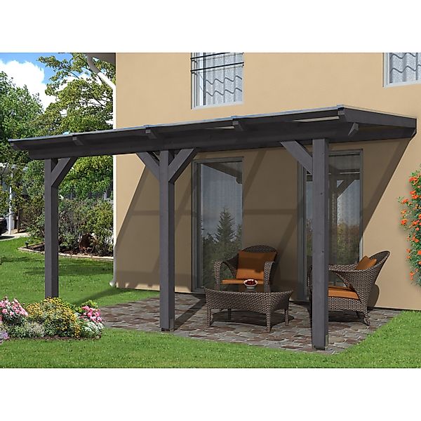 Skan Holz Terrassenüberdachung Andria 434 x 350 cm Leimholz Schiefergrau günstig online kaufen