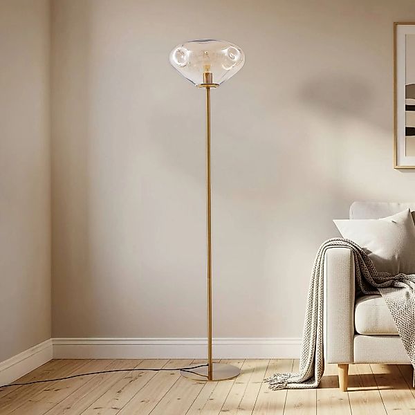 Lindby Stehleuchte Lelia, amber, Glas, Metall, 150 cm günstig online kaufen