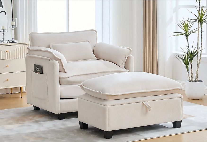 LVHOM XXL-Sessel Großer Samtsessel Set mit Stauhocker/Ottomane & Seitentasc günstig online kaufen