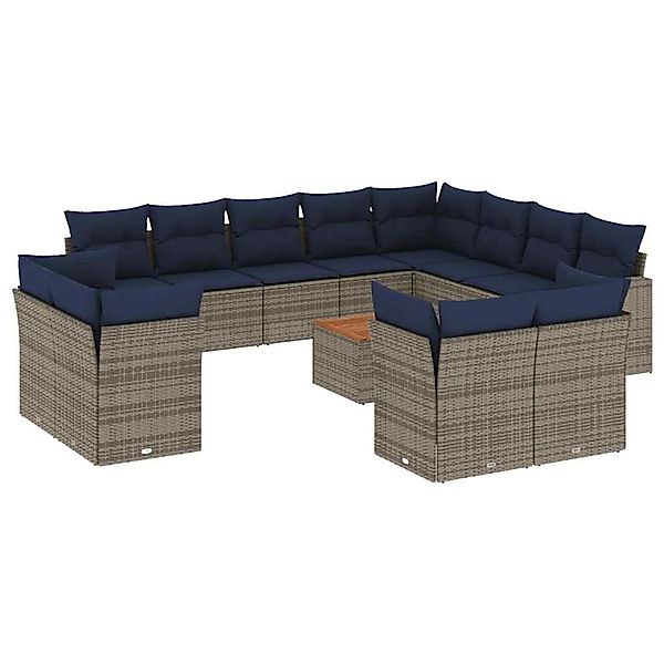vidaXL 13-Tlg Garten-Sofagarnitur mit Kissen Grau Poly Rattan 3256285 günstig online kaufen
