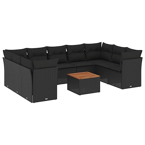 vidaXL 10-tlg Garten-Sofagarnitur mit Kissen Schwarz Poly Rattan Modell 58 günstig online kaufen