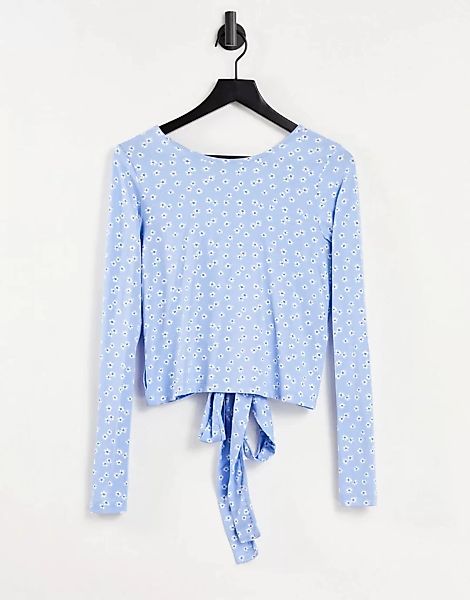 Envii – Garlic – Langärmliges Shirt mit Rückenausschnitt in Blau-Braun günstig online kaufen