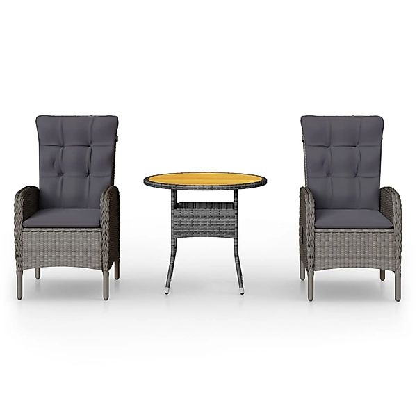 vidaXL 3-Tlg Garten-Bistro-Set Poly Rattan Grau 3058547 günstig online kaufen