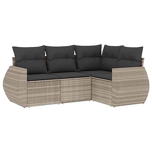 vidaXL 4-Tlg Garten-Sofagarnitur mit Kissen Hellgrau Poly Rattan 3221311 günstig online kaufen