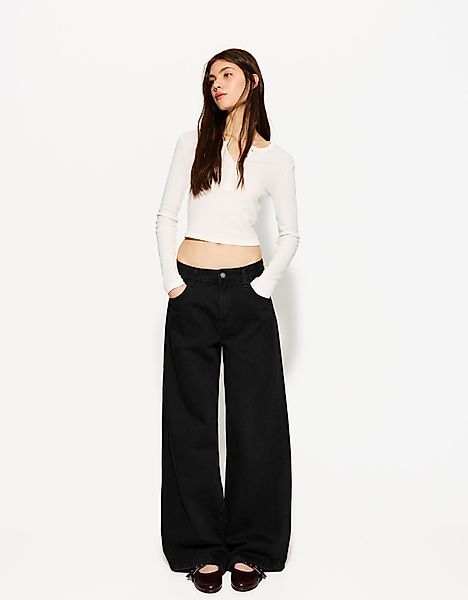 Bershka Wide-Leg-Jeans Damen 10-12 Schwarz günstig online kaufen