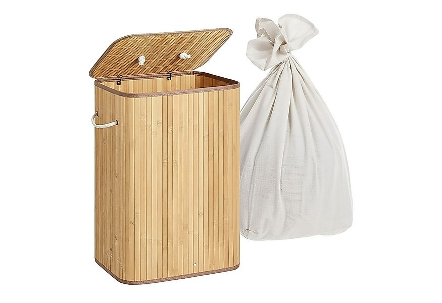 relaxdays Wäschekorb Bambus Wäschekorb mit Deckel, natur günstig online kaufen