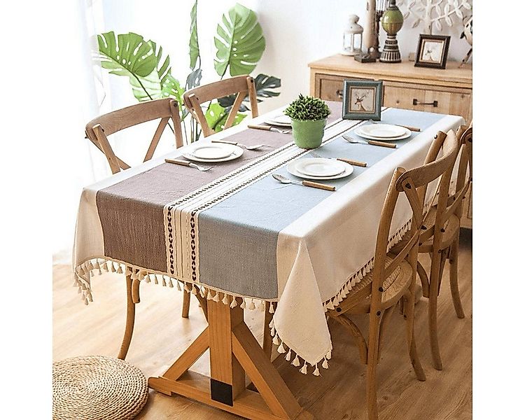 BYSURE Tischdecke (1-tlg), Tischdecke aus Baumwolle Leinen, Stickerei günstig online kaufen