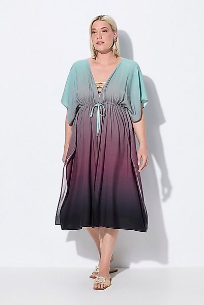 Ulla Popken Strandkleid Kaftan Farbverlauf Palmen V-Ausschnitt Halbarm günstig online kaufen