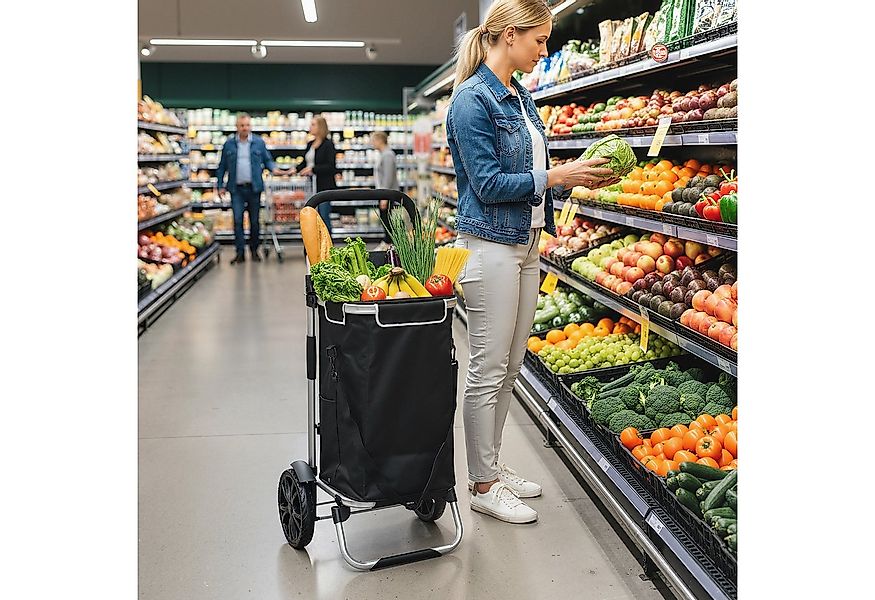 HOMCOM Einkaufstrolley trägt 25 kg, 40 l, Aluminiumrahmen, Schwarz günstig online kaufen