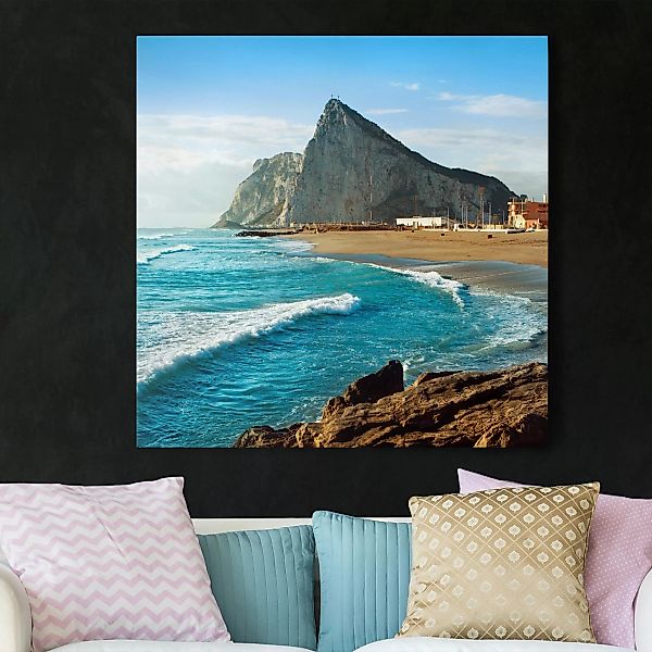 Leinwandbild Strand - Quadrat Gibraltar am Meer günstig online kaufen
