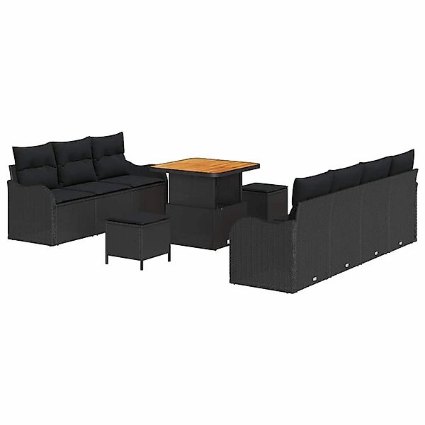 vidaXL 10-Teiliges Garten-Sofa-Set mit Kissen in Schwarz aus Poly Rattan un günstig online kaufen