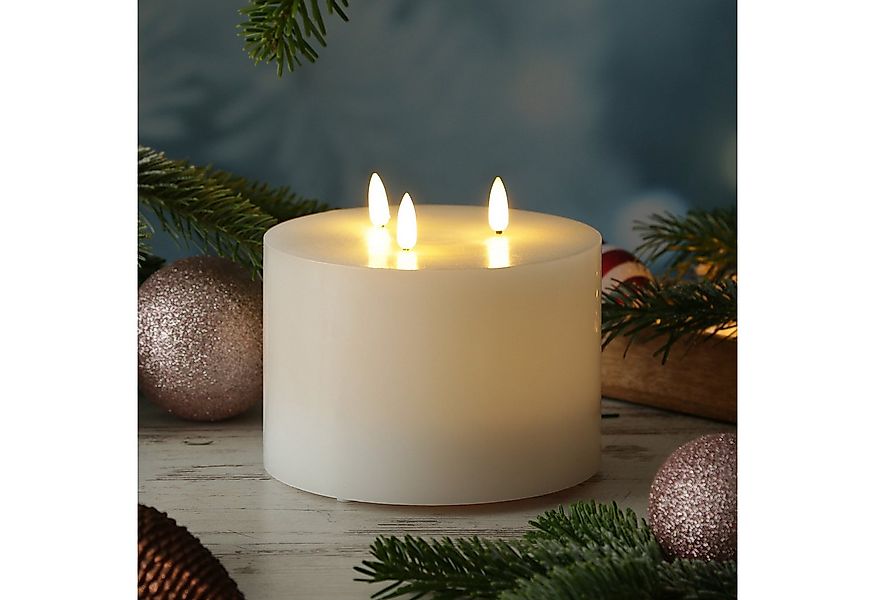 MARELIDA LED-Kerze XXL Kerze Echtwachs 3 Docht H: 13cm D: 15cm Batterie Tim günstig online kaufen