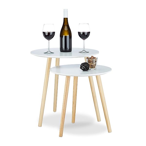 relaxdays Beistelltisch 2er Set Skandinavisch, Weiß günstig online kaufen