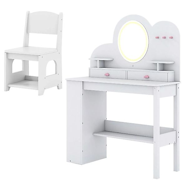 Costway Kinder Schminktisch mit Led Spiegelschrank Incl. Zubehör Weiß günstig online kaufen