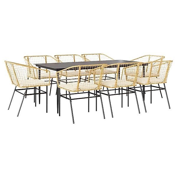 vidaXL 9-Tlg Garten-Essgruppe mit Kissen Braun Poly Rattan Glas 3334512 günstig online kaufen